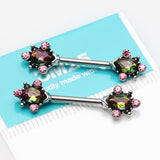 Detail View 2 of A Pair of Vintage Thorn Filigree Gem Sparkle Nipple Barbell-Pink/Vitrail Medium