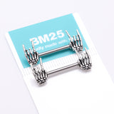 Detail View 3 of A Pair of Rock On Skeleton Hands Steel Nipple Barbell