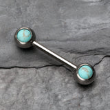 Detail View 1 of A Pair of Turquoise Stone Nipple Barbell Ring-Blue/Aqua