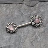 Detail View 1 of A Pair of Mystique Flower Amethyst Vintage Nipple Barbell-Purple