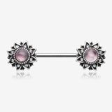 A Pair of Mystique Flower Amethyst Vintage Nipple Barbell