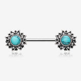 A Pair of Mystique Flower Turquoise Vintage Nipple Barbell