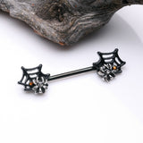 Detail View 1 of A Pair of Blackline Venom Spider Web Sparkle Steel Nipple Barbell