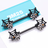 Detail View 2 of A Pair of Blackline Venom Spider Web Sparkle Steel Nipple Barbell