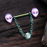 Detail View 1 of A Pair of Rainbow Iridescent Alien Revo Dangle Chain Nipple Barbell-Rainbow