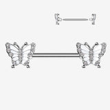 A Pair of Elegant Argent Butterfly Sparkle Nipple Barbell-Clear Gem