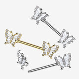 Detail View 1 of A Pair of Golden Elegant Argent Butterfly Sparkle Nipple Barbell-Clear Gem