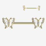 A Pair of Golden Elegant Argent Butterfly Sparkle Nipple Barbell