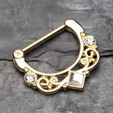Detail View 1 of Golden Camilla Filigree Sparkle Nipple Clicker-Clear Gem