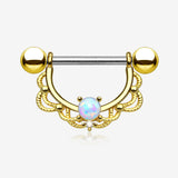 A Pair of Golden Turan Fire Opal Sparkle Dangle Nipple Shield-White Opal