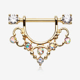 A Pair of Golden Muilla Filigree Sparkle Dangle Nipple Shield Ring
