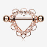 A Pair of Rose Gold Heart Filigree Nipple Shield Ring