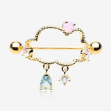 A Pair of Golden Adorable Cloud Rainy Sparkles Dangle Nipple Shield