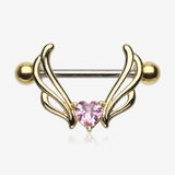 A Pair of Golden Angel Heart Sparkle Nipple Shield Ring