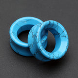 Detail View 1 of A Pair of Turquoise Stone Double Flared Eyelet Plug-Blue/Aqua