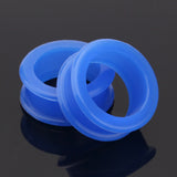 Detail View 1 of A Pair of Flexible Silicone Double Flared Ear Gauge Tunnel Plug-Blue