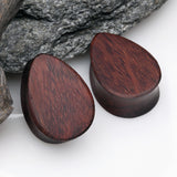 Detail View 1 of A Pair of Teardrop Dark Tamarind Wood Double Flared Plug