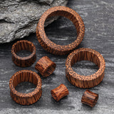 Detail View 2 of A Pair of Coconut Wood Double Flared Tunnel Plug
