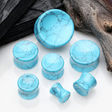 Detail View 2 of A Pair of Turquoise Concave Stone Double Flared Ear Gauge Plug