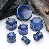 Detail View 2 of A Pair of Lapis Lazuli Concave Stone Double Flared Ear Gauge Plug