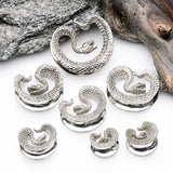 Detail View 2 of A Pair of White Brass Vicious Viper Snake Saddle Tunnel Plug