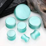 Detail View 2 of A Pair of Mint Cat-Eye Stone Double Flared Ear Gauge Plug