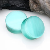 Detail View 1 of A Pair of Mint Cat-Eye Stone Double Flared Ear Gauge Plug