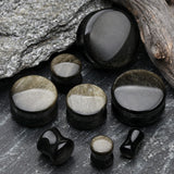 Detail View 2 of A Pair Of Golden Obsidian Stone Double Flared Ear Gauge Plug