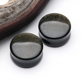 Detail View 1 of A Pair Of Golden Obsidian Stone Double Flared Ear Gauge Plug