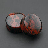 Detail View 1 of A Pair of Mahogany Obsidian Stone Double Flared Ear Gauge Plug-Red