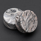 Detail View 1 of A Pair of Wavy Jasper Stone Double Flared Ear Gauge Plug-Black