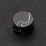 Detail View 1 of A Pair of Marble Swirl Acrylic Double Flared Ear Gauge Plug-Black