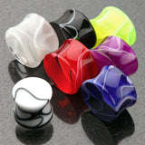 Detail View 4 of A Pair of Marble Swirl Acrylic Double Flared Ear Gauge Plug-Blue