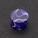 Detail View 1 of A Pair of Marble Swirl Acrylic Double Flared Ear Gauge Plug-Blue