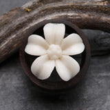 Detail View 2 of A Pair of Anemone Flower Organic Ear Gauge Tunnel Plug-Clear Gem/White