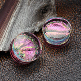 Detail View 1 of A Pair of Dichroic Glass Iridescent Double Flared Plug-Rainbow