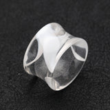 Detail View 1 of A Pair of Marble Swirl Acrylic Double Flared Ear Gauge Tunnel Plug-Clear Gem