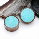 Detail View 1 of A Pair of Turquoise Crushed Stone Inlayed Rosewood Double Flared Plug