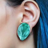 Detail View 4 of A Pair of Green Alien Head Glass Double Flare Plugs