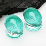 Detail View 1 of A Pair of Green Alien Head Glass Double Flare Plugs