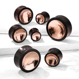 Detail View 2 of A Pair of Rose Gold Double-Sided Bowl Sono Wood Double Flared Plug