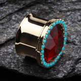 Detail View 3 of A Pair of Golden Sparkle Turquoise Ear Gauge Plug-Turquoise/Red