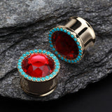 Detail View 1 of A Pair of Golden Sparkle Turquoise Ear Gauge Plug-Turquoise/Red