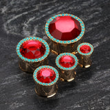 Detail View 4 of A Pair of Golden Sparkle Turquoise Ear Gauge Plug-Turquoise/Red