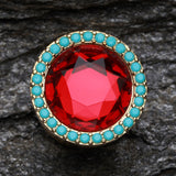 Detail View 2 of A Pair of Golden Sparkle Turquoise Ear Gauge Plug-Turquoise/Red