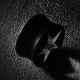Detail View 1 of A Pair of Hollow Star Double Flared Ear Gauge Plug-Black