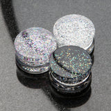 Detail View 3 of A Pair of Ultra Shine Glittered Double Flared Acrylic Ear Gauge Plug-Rainbow
