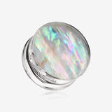 A Pair of Mother of Pearl Inlay Double Sided Ear Gauge Plug-Clear Gem/White