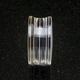Detail View 3 of A Pair of Mother of Pearl Inlay Double Sided Ear Gauge Plug-Clear Gem/White