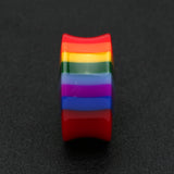 Detail View 3 of A Pair of Rainbow Stripe Double Flared Ear Gauge Plug-Rainbow/Multi-Color